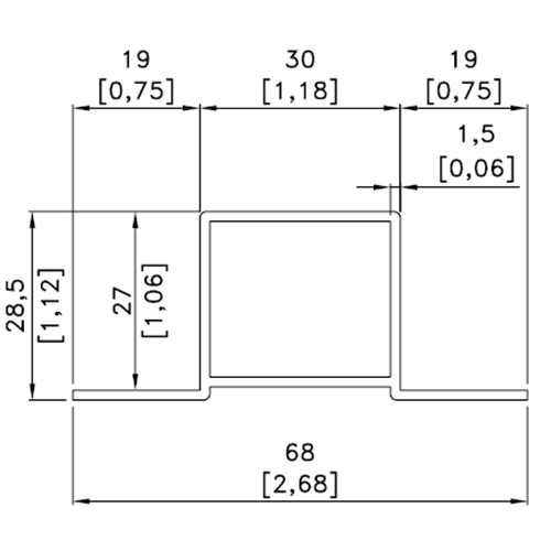 30-25 Aluminium 6 metre Length Tophat - Air Handling Components