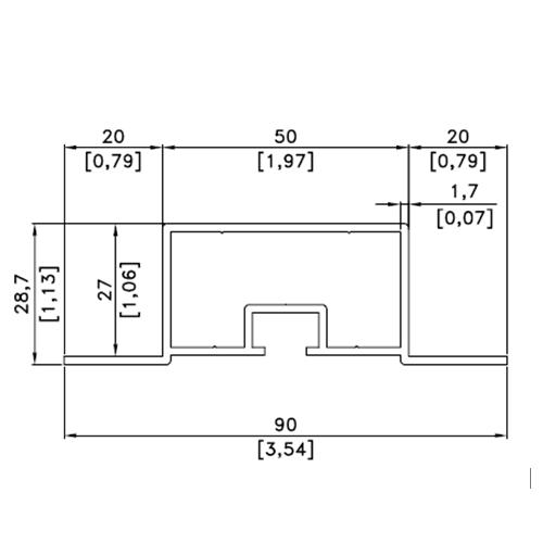 50-25 Aluminium 6 metre Length Tophat - Air Handling Components